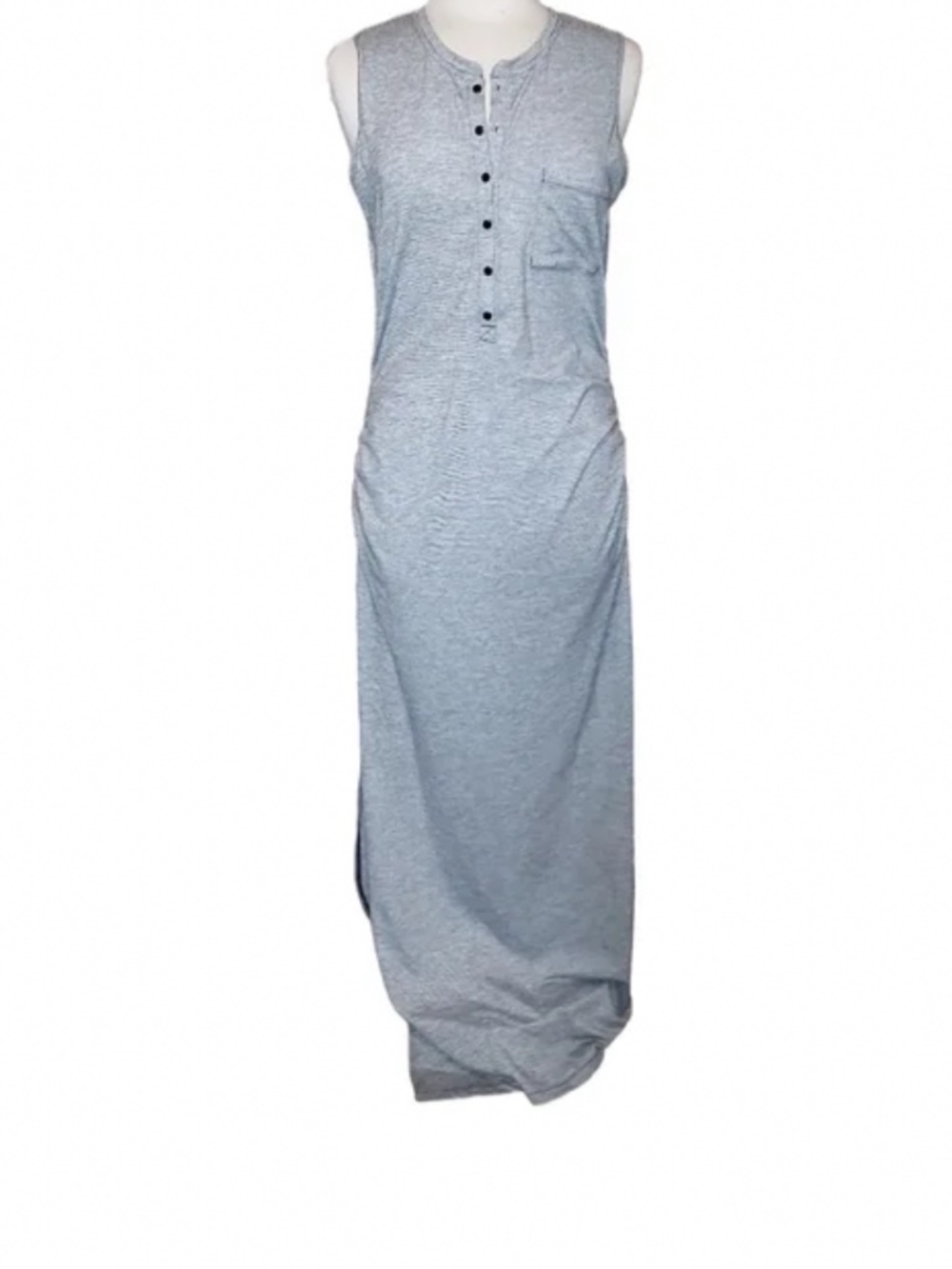 Athleta gray maxi dress micro stripe Henley size small - Picture 2 of 12